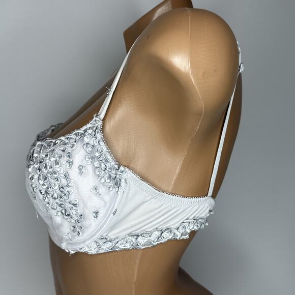 Vintage La Perla Coquette Floral Embroidered Lace Underwire Bra 36 Muted Blue - Picture 7 of 16